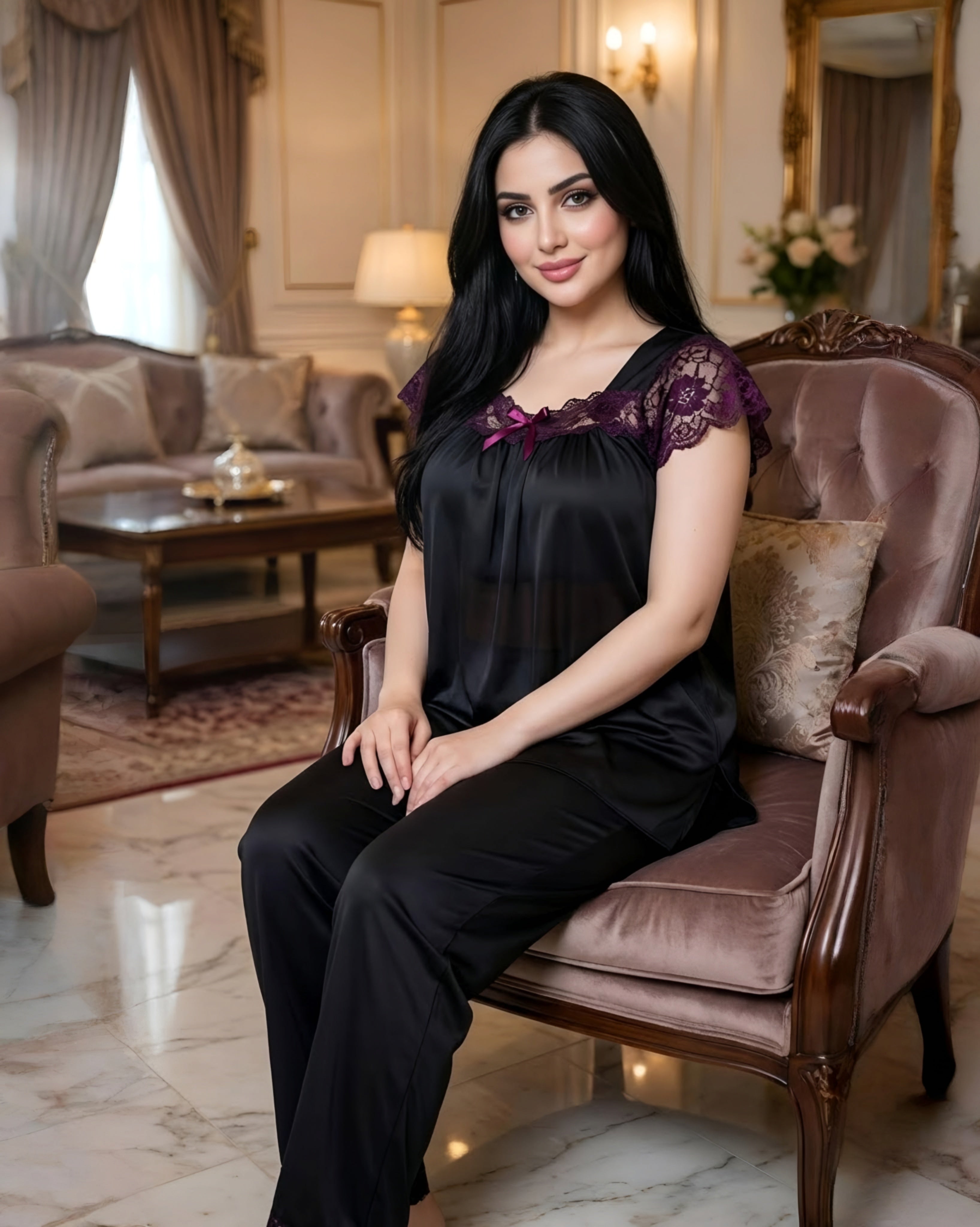 بيجامة بلاك فيلفيت ميش