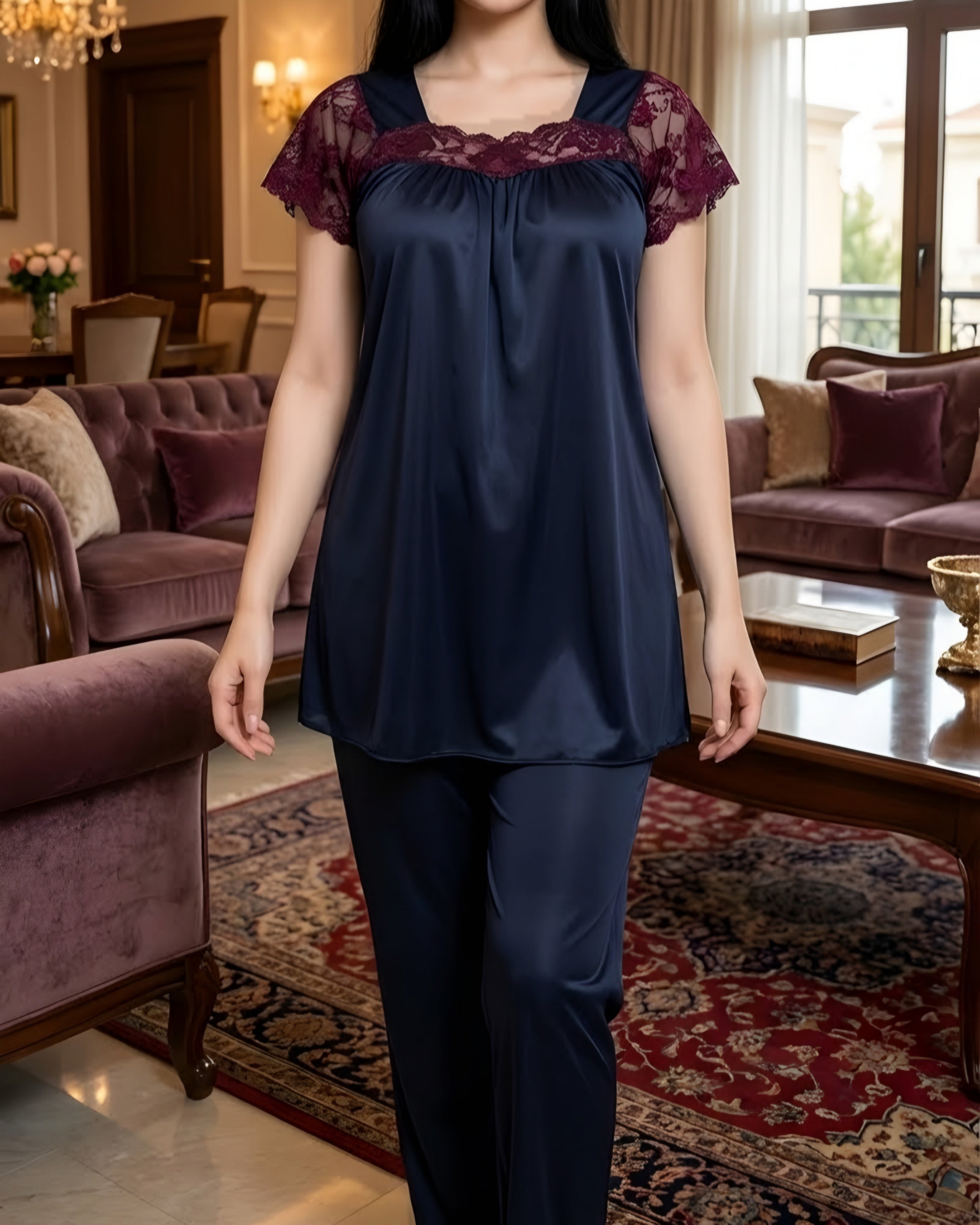 بيجامة بلاك فيلفيت ميش